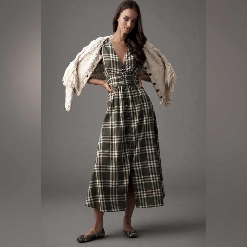 ANTHROPOLOGIE The Katerina Button-Front Dress, Size Large